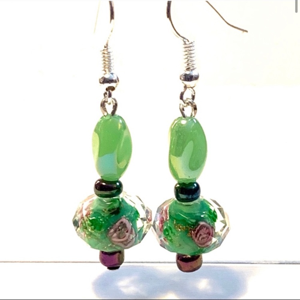 Green Floral Lampworks Earrings
